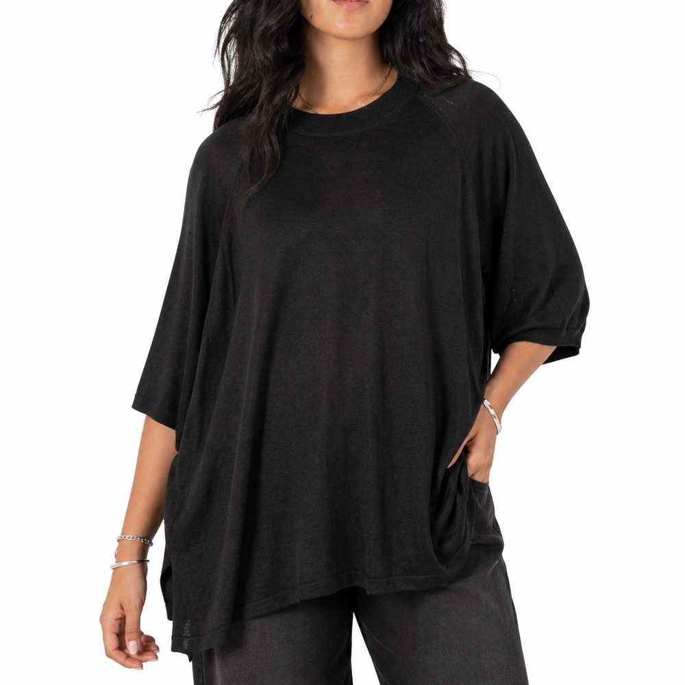 Anthology Womens XXL Black 100% Silk Knit Oversized Sweater Light Minimalist